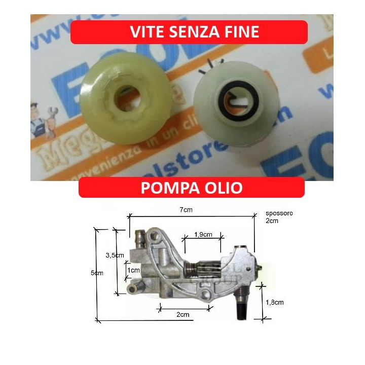 RICAMBIO POMPA OLIO E VITE SENZA FINE PER  MOTOSEGA POTATORE A SCOPPIO BENZINA 52CC