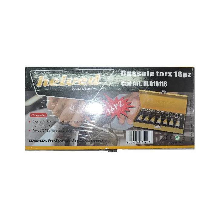 SET CHIAVI A BUSSOLA TORX MASCHIO FEMMINA 16 PEZZI CROMO VANADIO, HELVED