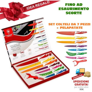 SET COLTELLI DA 7 PEZZI COLORATI CON PELAPATATE IN OMAGGIO