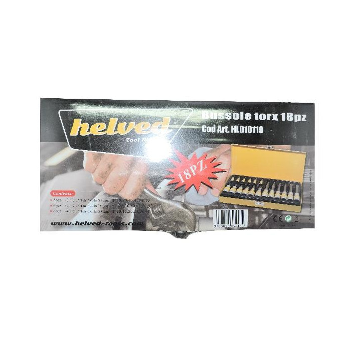 SET DI CHIAVI A BUSSOLA TORX MASCHIO 18 PEZZI CROMO VANADIO, HELVED