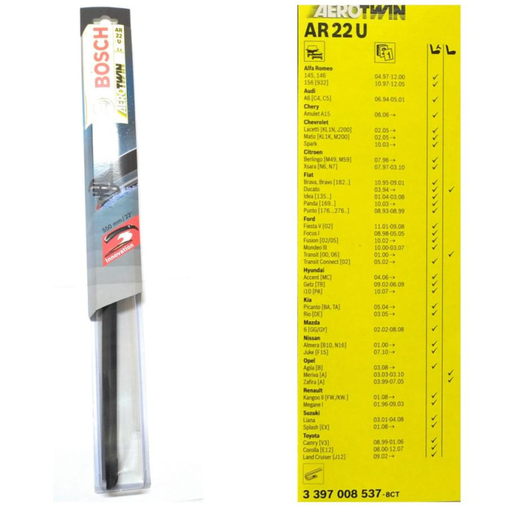 BOSCH 1 SPAZZOLA AR22U -Bosch 3319535 Aerotwin AR-22 U Spazzola Tergicristallo, 550 mm/22
